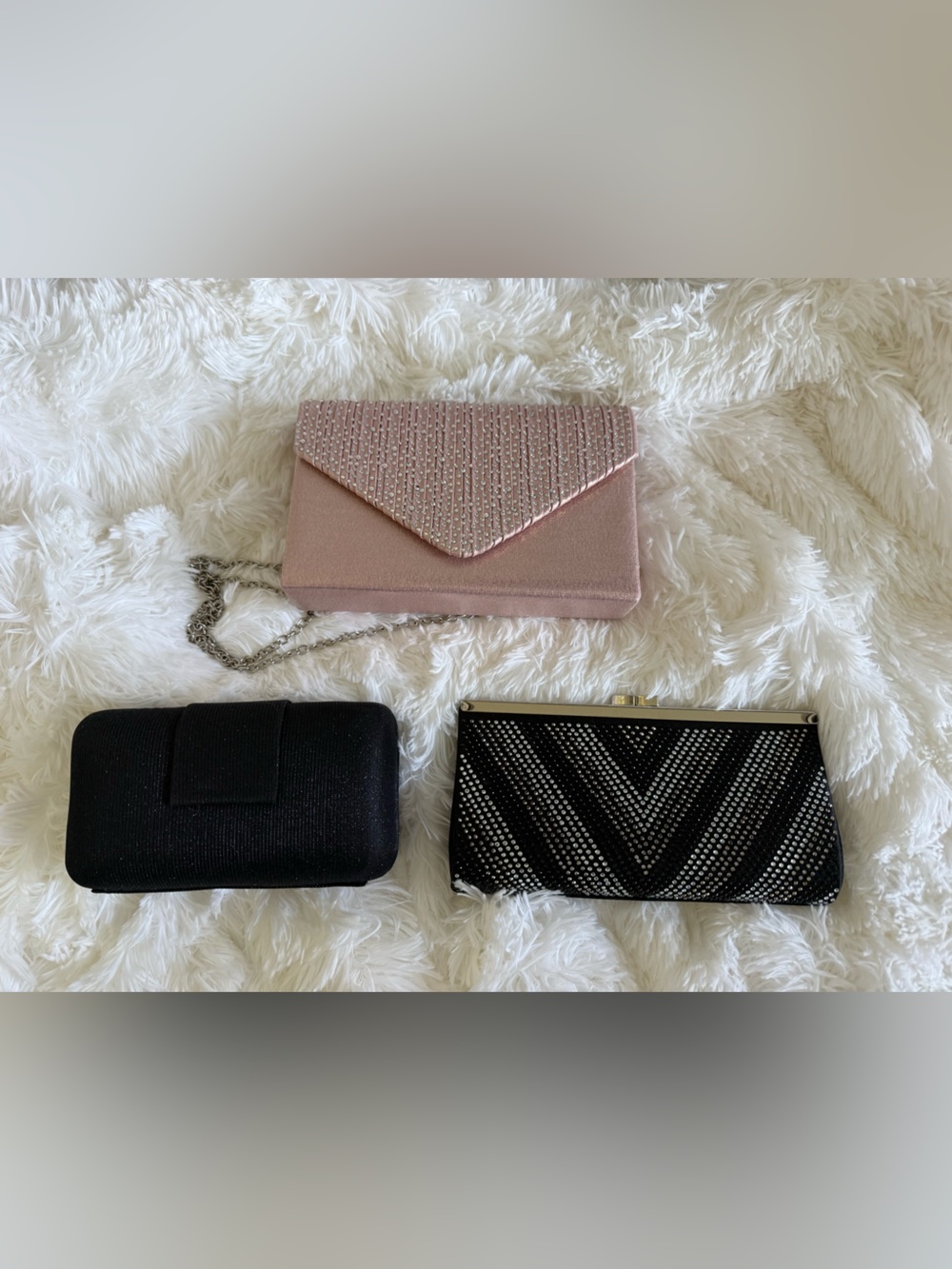 Pink Rhinestone Envelope Clutch and Black clutches